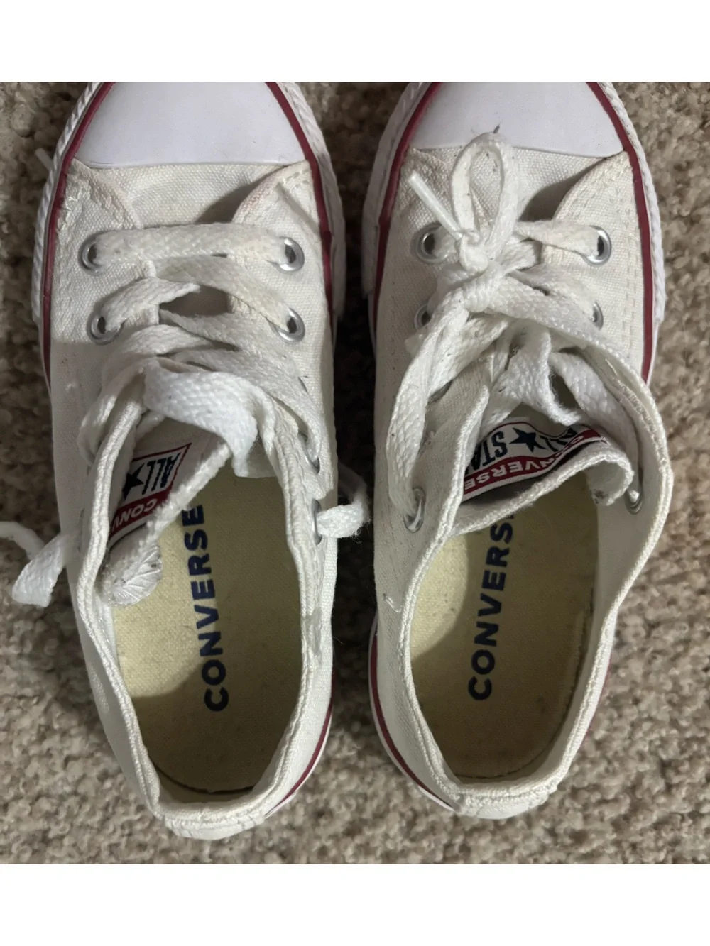 Converse Kids White Canvas Low Top Sneakers with Red Trim size 11